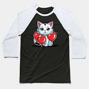 Cat Heart Balloon - Valentines Day Baseball T-Shirt